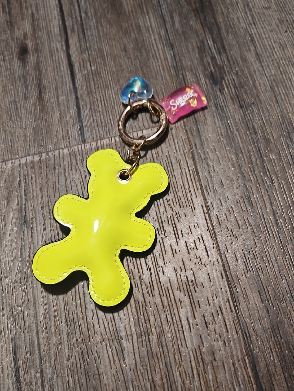 New ALDO Neon Yellow Bear-Shaped Keychain Charm